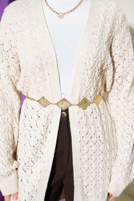 Kabartma Desen Araboy Triko Hırka Bej - Hırka