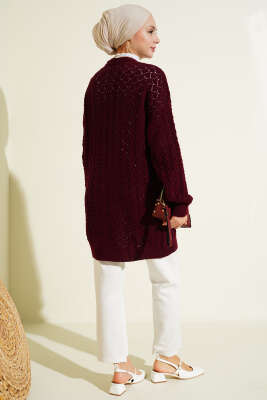 Kabartma Desen Araboy Triko Hırka Bordo - Hırka