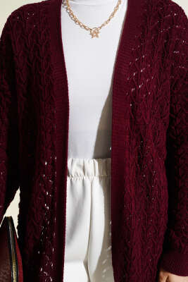 Kabartma Desen Araboy Triko Hırka Bordo - Hırka