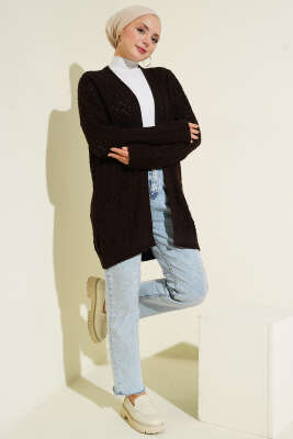 Kabartma Desen Araboy Triko Hırka Kahve - Hırka