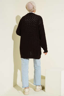 Kabartma Desen Araboy Triko Hırka Kahve - Hırka