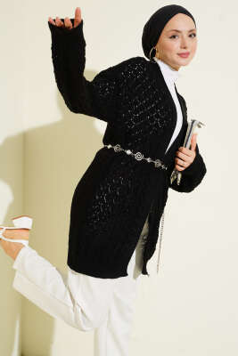 Kabartma Desen Araboy Triko Hırka Siyah - VANİZA TRİKO