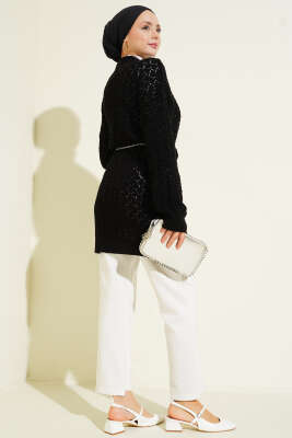 Kabartma Desen Araboy Triko Hırka Siyah - Hırka