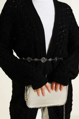 Kabartma Desen Araboy Triko Hırka Siyah - Hırka