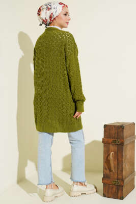 Kabartma Desen Araboy Triko Hırka Yeşil - Hırka