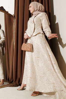 Kabartma Desen Jakarlı Etekli Takım Bej - CNR TEKSTİL