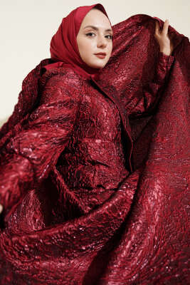 Kabartma Desen Jakarlı Etekli Takım Bordo - CNR TEKSTİL