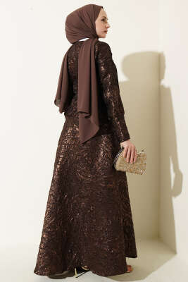 Kabartma Desen Jakarlı Etekli Takım Kahve - İkili Takım