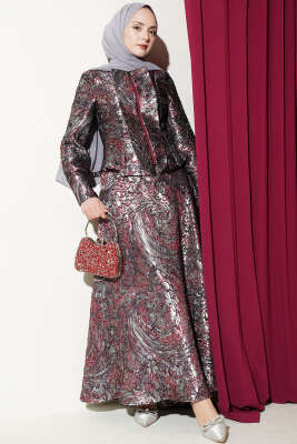 Kabartma Desen Jakarlı Etekli Takım Mor - CNR TEKSTİL