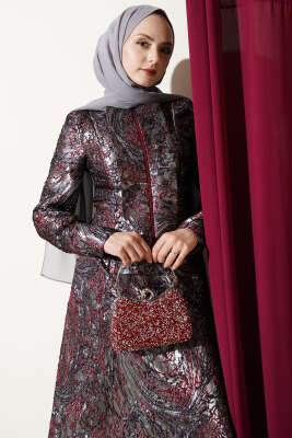 Kabartma Desen Jakarlı Etekli Takım Mor - İkili Takım