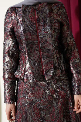 Kabartma Desen Jakarlı Etekli Takım Mor - İkili Takım