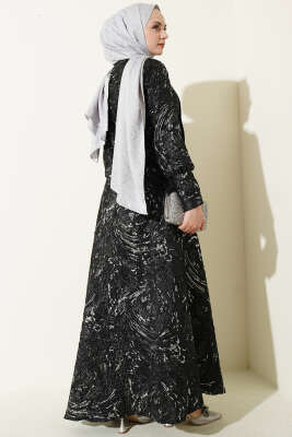 Kabartma Desen Jakarlı Etekli Takım Siyah - İkili Takım