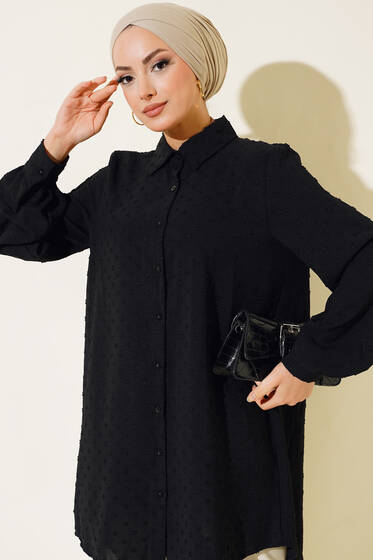 Kabartma Desen Tunik Siyah - Tunik