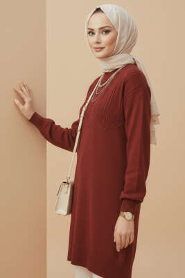 Kabartma Desen Yumoş Triko Tunik Bordo 