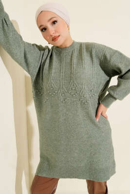 Kabartma Desen Yumoş Triko Tunik Çağla Yeşili - KILIÇ TRİKO
