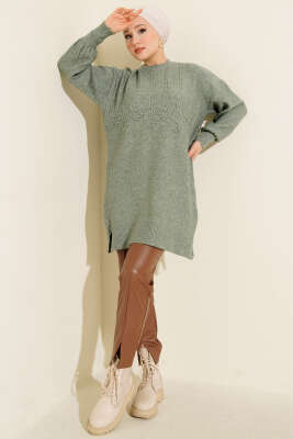 Kabartma Desen Yumoş Triko Tunik Çağla Yeşili - Tunik