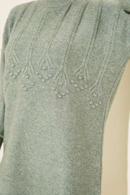 Kabartma Desen Yumoş Triko Tunik Çağla Yeşili - Tunik