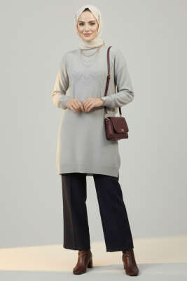 Kabartma Desen Yumoş Triko Tunik Gri - 300-500 TL Ürünler