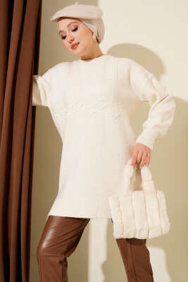 Kabartma Desen Yumoş Triko Tunik Kemik - KILIÇ TRİKO