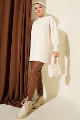 Kabartma Desen Yumoş Triko Tunik Kemik - Tunik