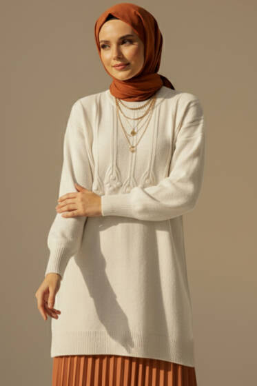 Kabartma Desen Yumoş Triko Tunik Taş - Tunik