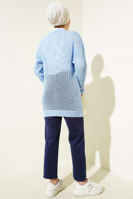 Kabartma Desenli Bağcıklı Triko Hırka Mavi - Triko Hırka