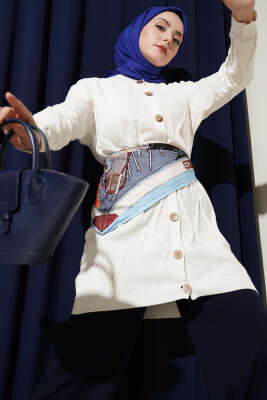 Kabartma Desenli Düğmeli Triko Hırka Ekru - RAFİMİX