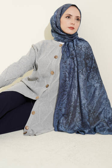 Kabartma Desenli Düğmeli Triko Hırka Gri - Hırka