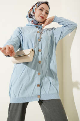 Kabartma Desenli Düğmeli Triko Hırka Mavi - RAFİMİX