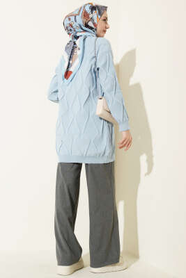 Kabartma Desenli Düğmeli Triko Hırka Mavi - Hırka