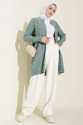 Kabartma Desenli Düğmeli Triko Hırka Mint - Hırka