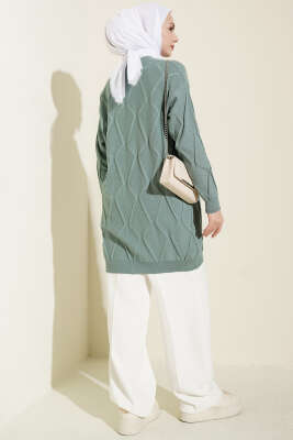 Kabartma Desenli Düğmeli Triko Hırka Mint - Hırka