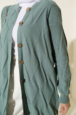 Kabartma Desenli Düğmeli Triko Hırka Mint - Hırka