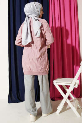 Kabartma Desenli Düğmeli Triko Hırka Pudra - Hırka