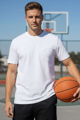 Kabartma Desenli Erkek T-shirt Beyaz 