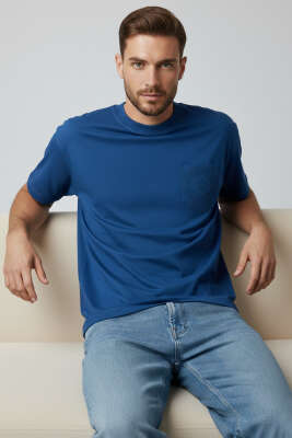 Kabartma Desenli Erkek T-shirt İndigo - DEEP POİNT