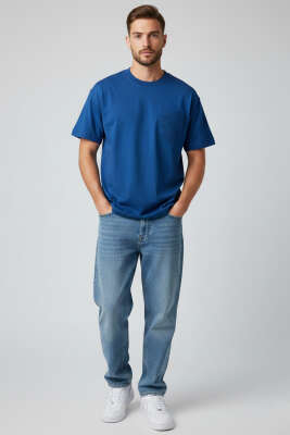 Kabartma Desenli Erkek T-shirt İndigo - Erkek T-shirt