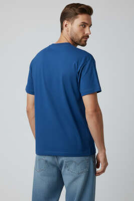 Kabartma Desenli Erkek T-shirt İndigo - Erkek T-shirt
