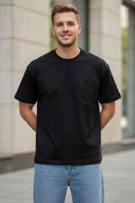 Kabartma Desenli Erkek T-shirt Siyah 