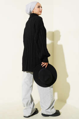 Kabartma Desenli Fitilli Triko Tunik Siyah - Yılın Fırsatı