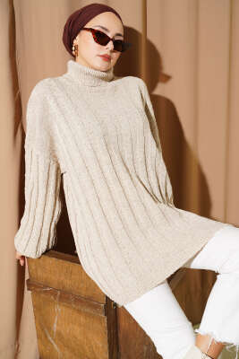 Kabartma Desenli Fitilli Triko Tunik Taş - RAFİMİX