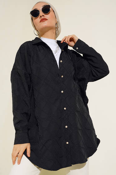 Kabartma Desenli Gömlek Siyah - Gömlek