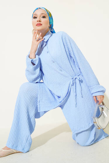 Kabartma Desenli İkili Takım Bebe Mavi - İkili Takım