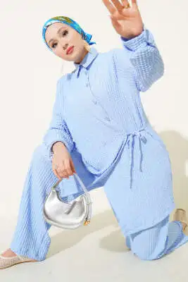 Kabartma Desenli İkili Takım Bebe Mavi - İkili Takım