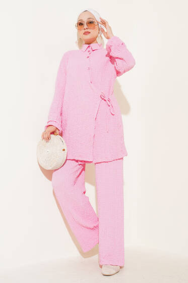 Kabartma Desenli İkili Takım Pembe - İkili Takım