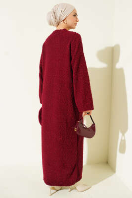 Kabartma Desenli Triko Elbise Bordo - Elbise