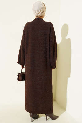 Kabartma Desenli Triko Elbise Kahve - Elbise