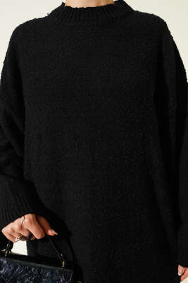 Kabartma Desenli Triko Elbise Siyah - Elbise