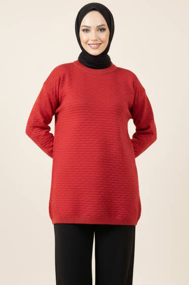 Kabartma Desenli Triko Tunik Kırmızı - Tunik