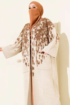 Kabartma Desenli Triko Uzun Hırka Latte - Hırka